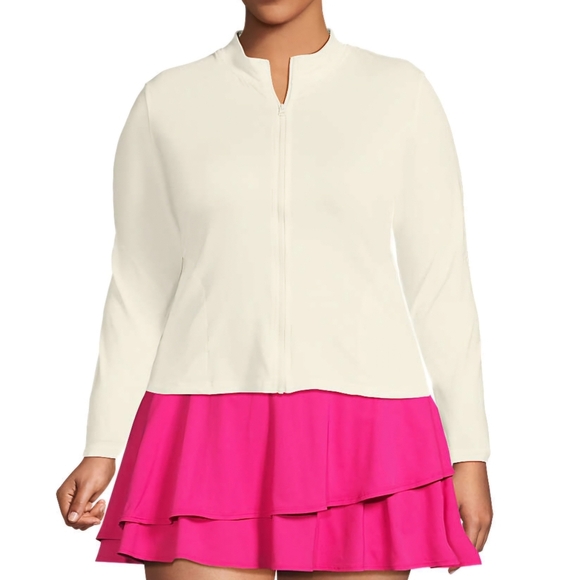 Lands' End MED White Cooling Zip Front Long Sleeve Mock Neck Sun Protection, New - Picture 1 of 5